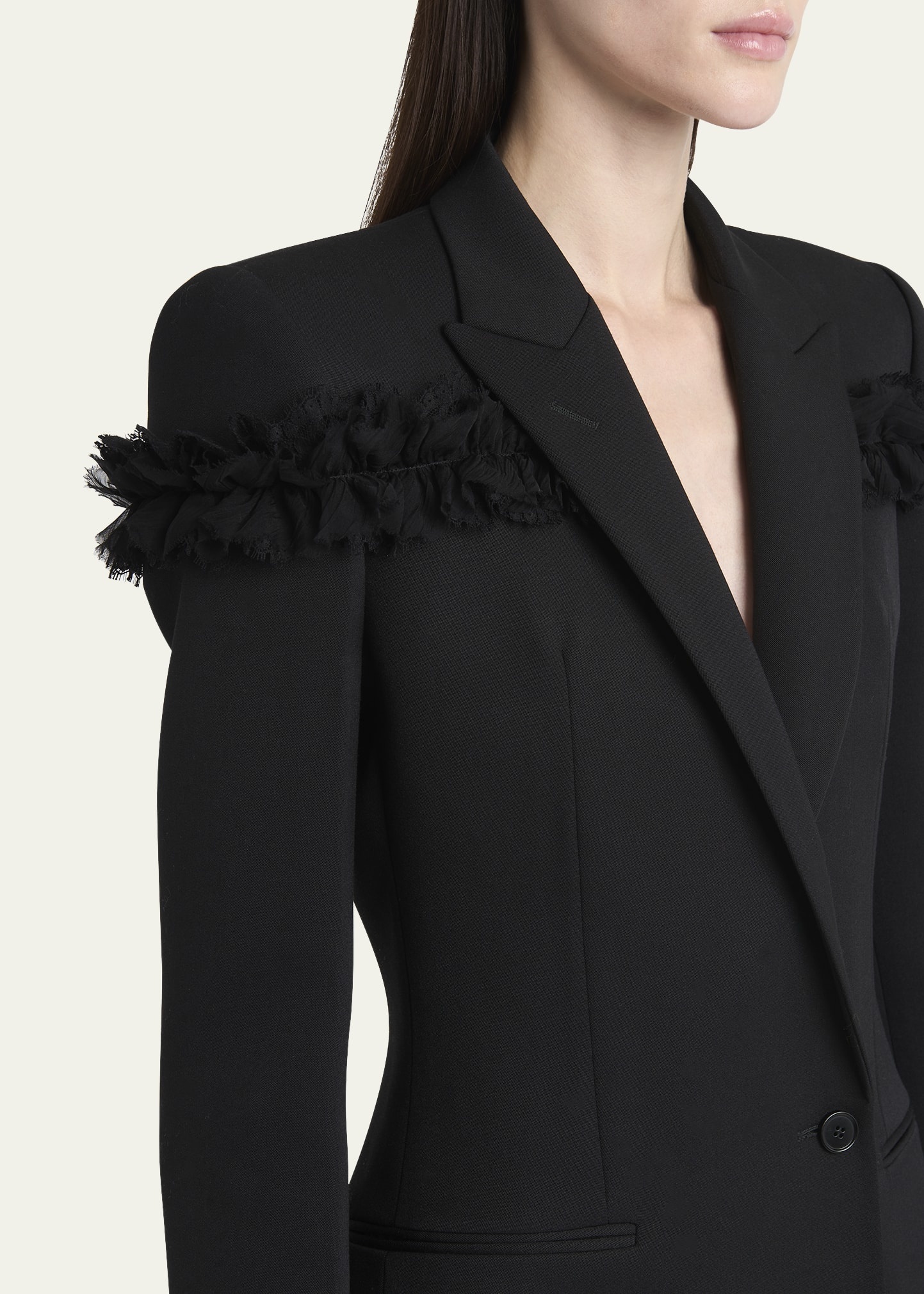 Ruffle Single-Breasted Wrap Blazer Jacket - 5