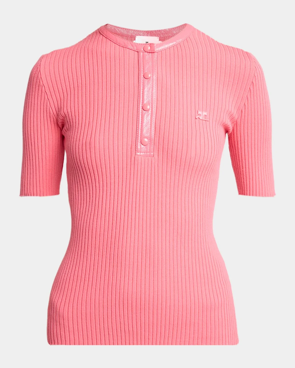 Vinyl-Trim Short-Sleeve Rib Top - 1