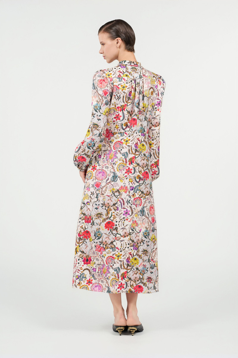 Long Silk Dress with Florentine Flowers Print 4