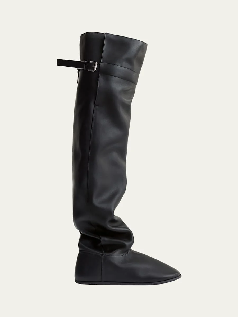 Big Shearling-Lined Leather Over-the-Knee Boots - 1