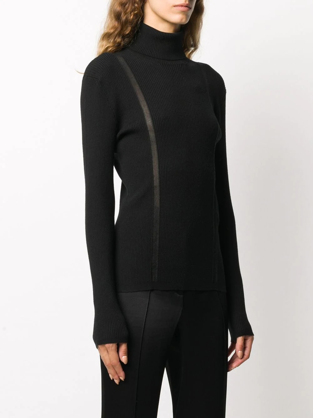 sheer-panel roll-neck knitted top - 3