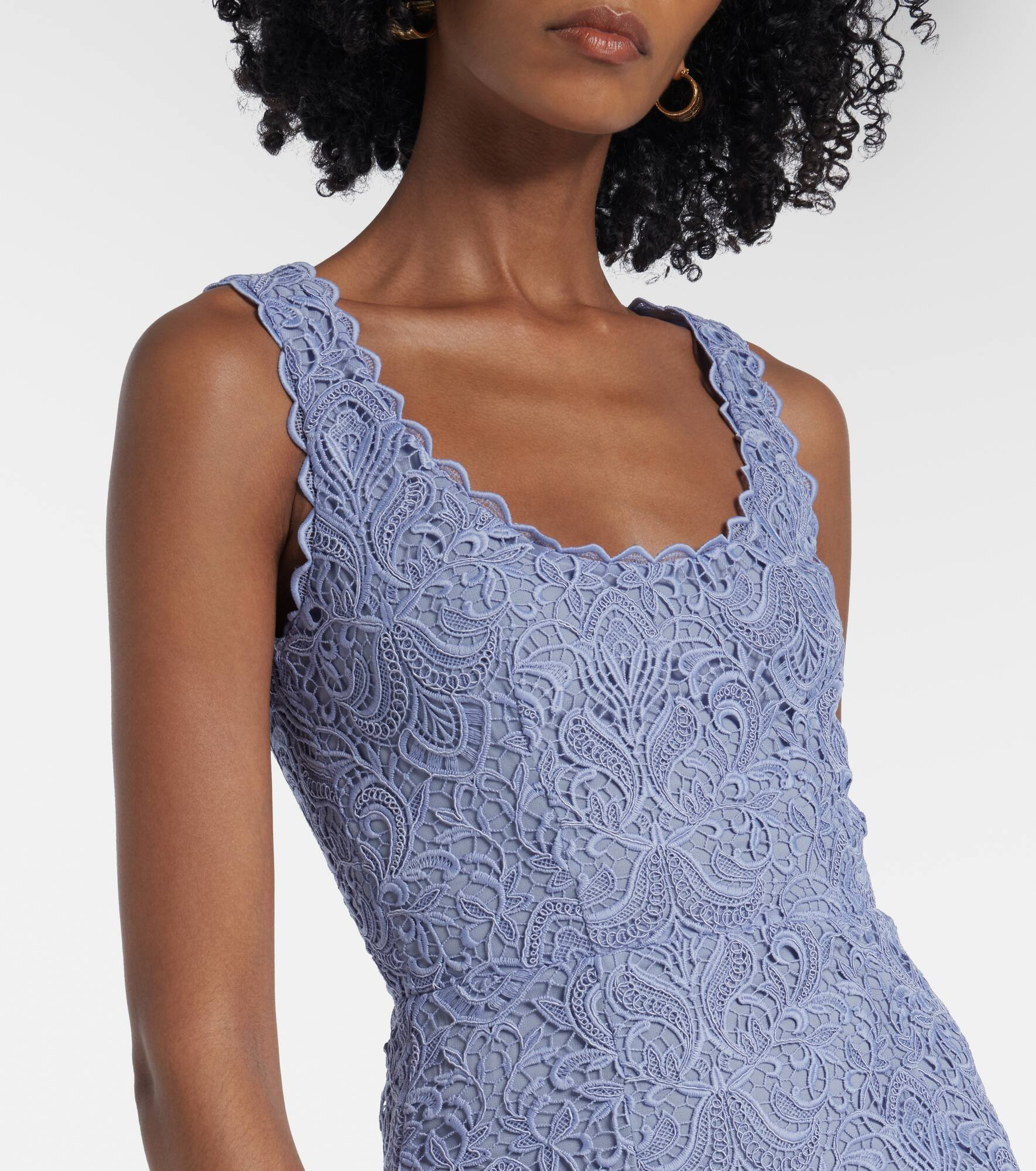 Macramé scalloped midi dress - 4