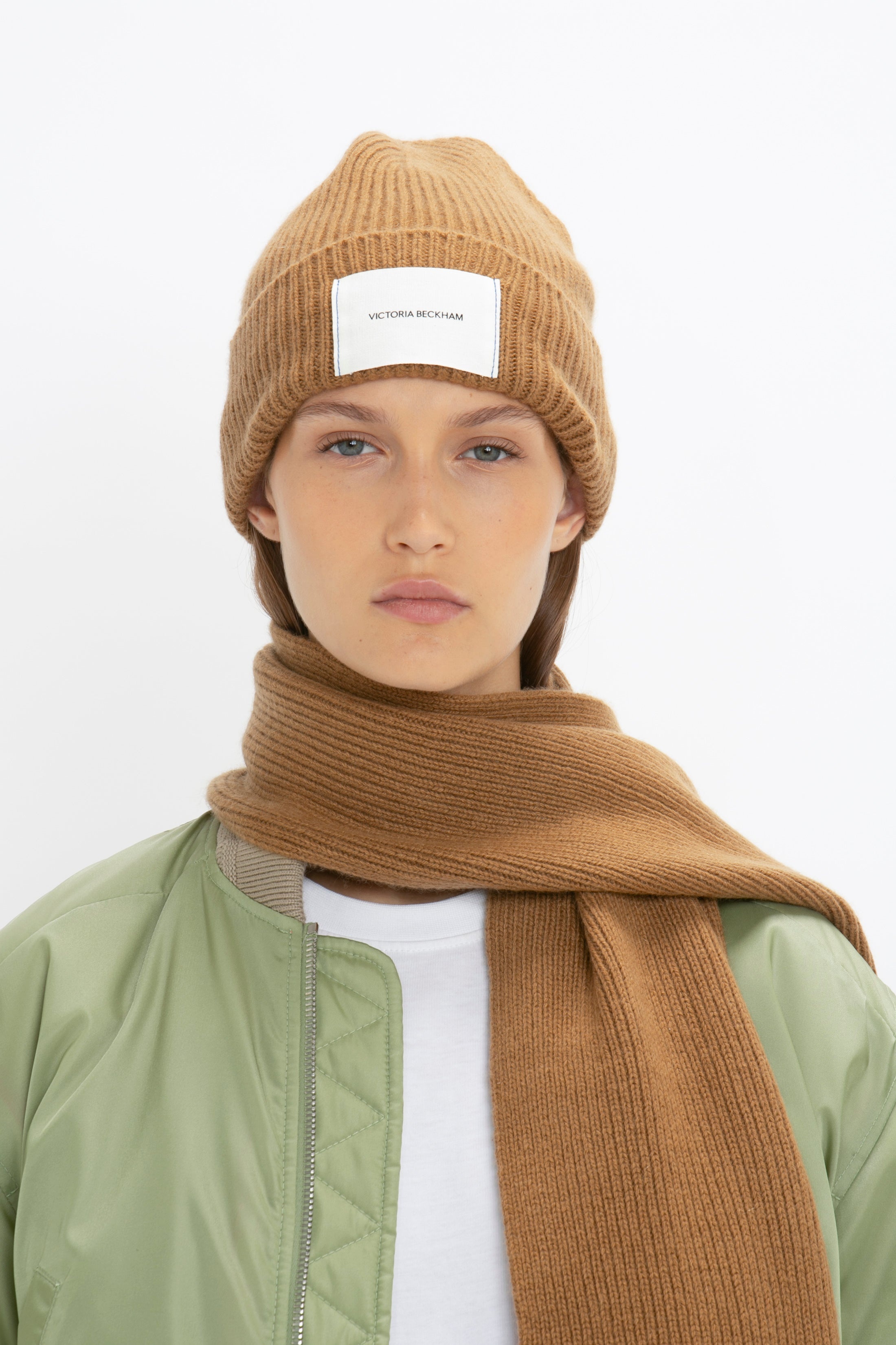 Logo Patch Beanie In Camel - 5