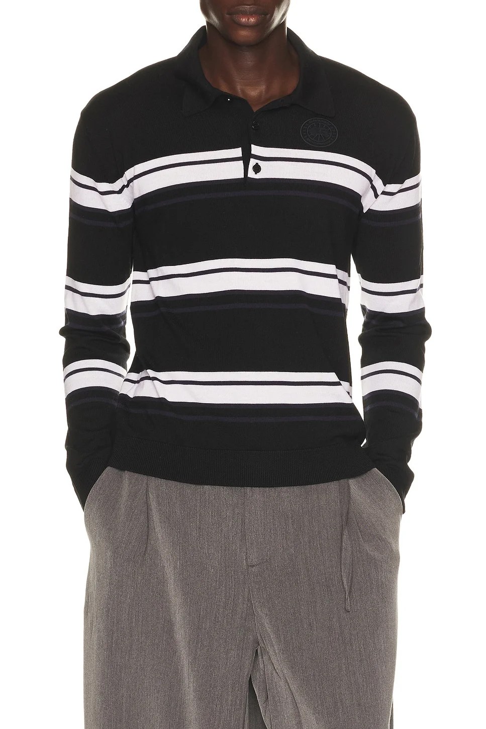 Petitot Striped Long Sleeve Knit Polo - 1
