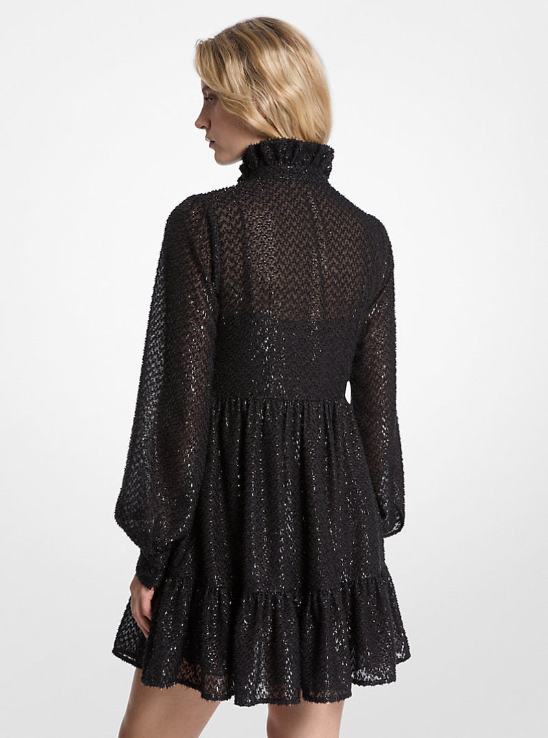 MICHAEL KORS Metallic Clip Jacquard Tie-Neck Dress outlook