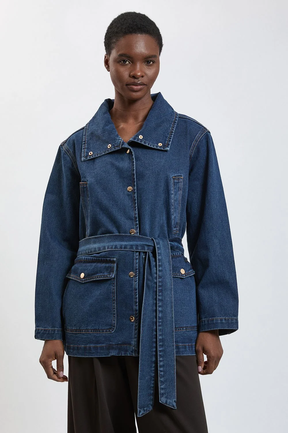 Denim Funnel Neck Oversized Jacket - 1