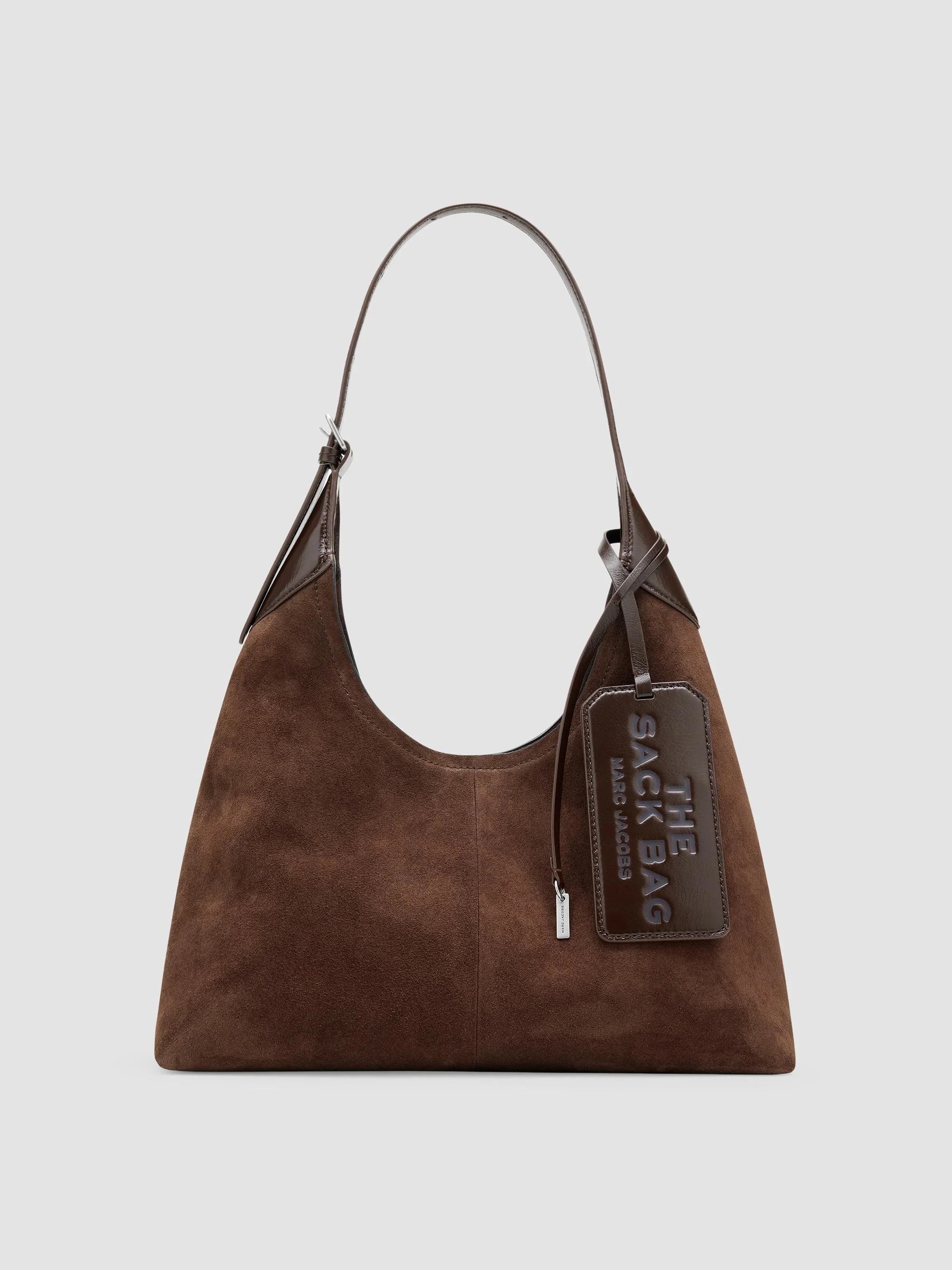 Women's Suede Belted Sack Bag - Dark Brown - 1