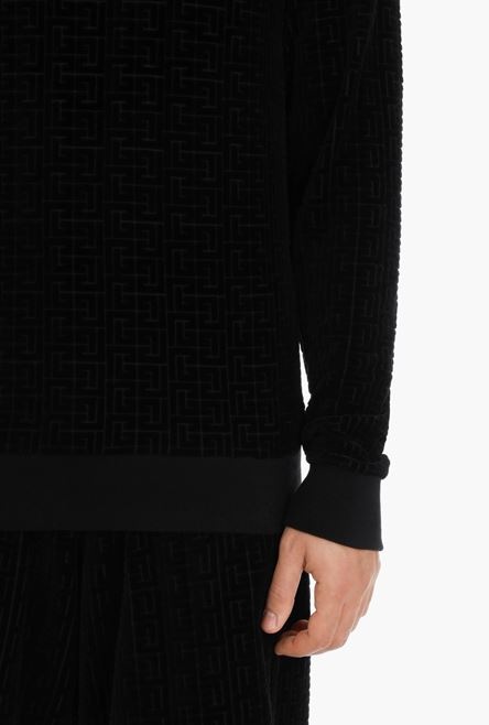 Black sweatshirt with embossed velvet Balmain monogram - 8