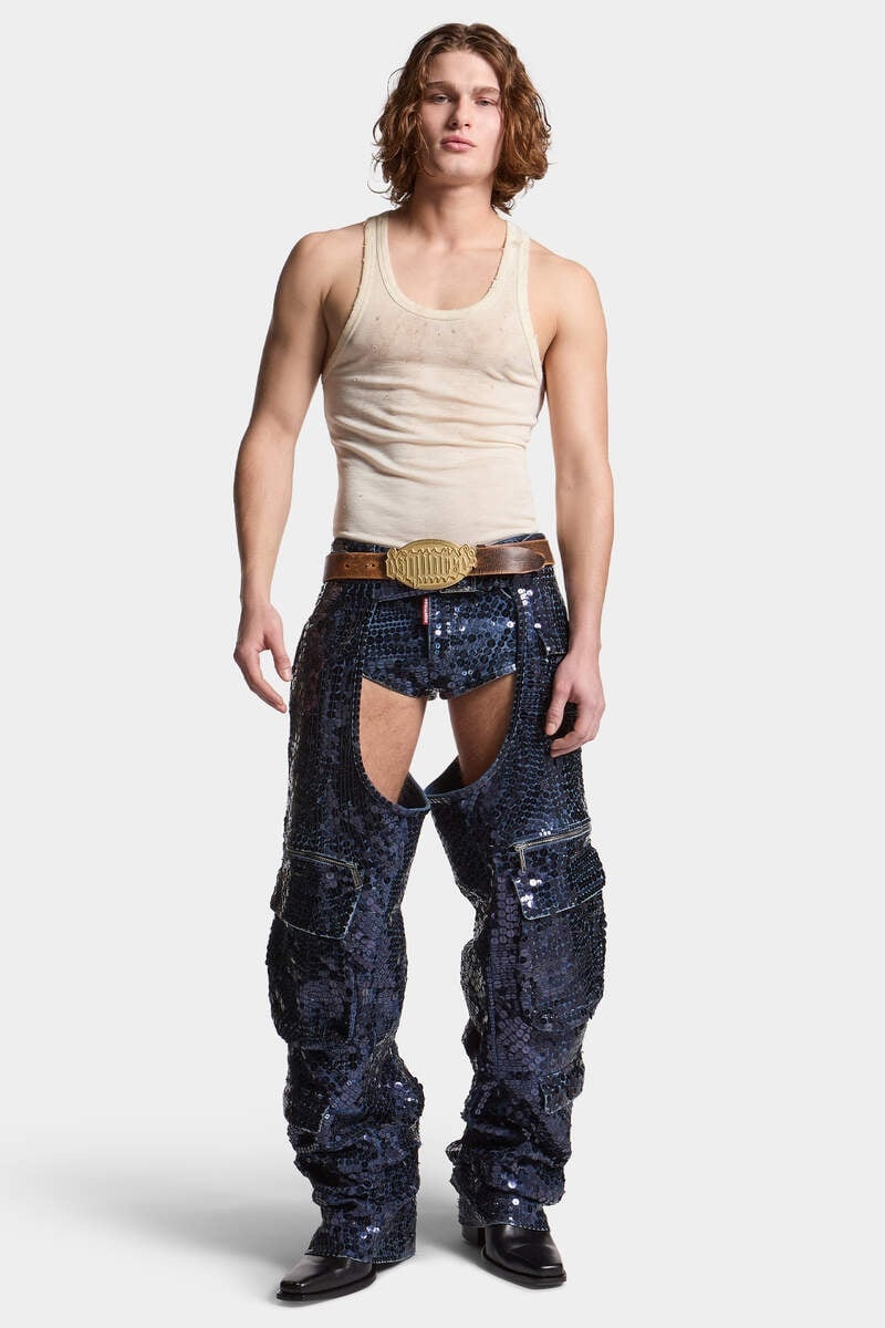BLUE SUPERNOVA WIDE CARGO CHAPS PANTS - 3
