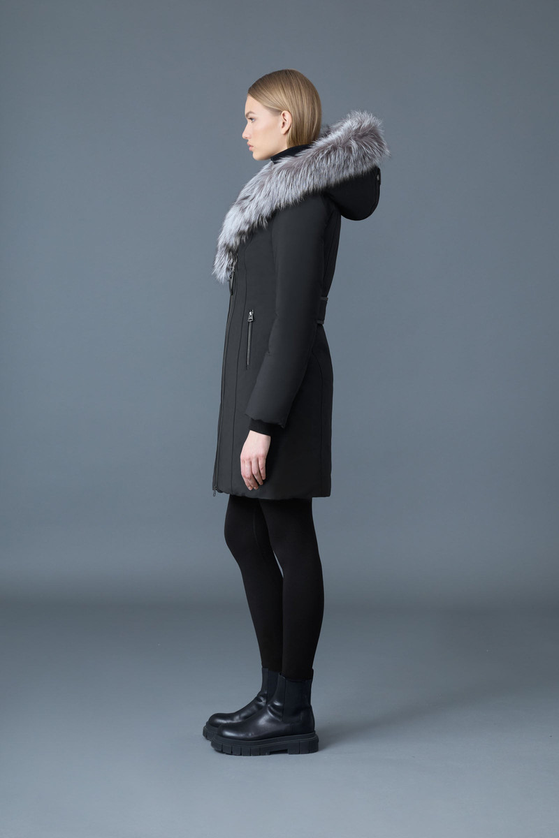 TRISH Powder Touch down coat with silver fox fur Signature Mackage Collar 3