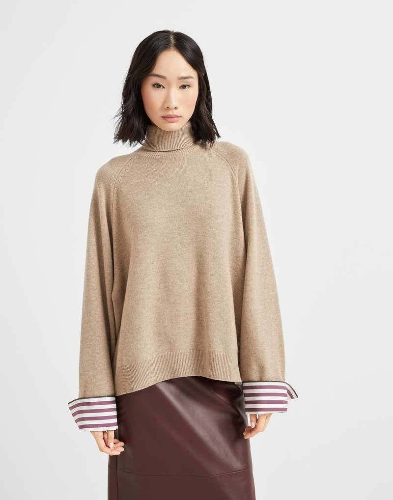 Cashmere turtleneck sweater with shiny shirt details - 1