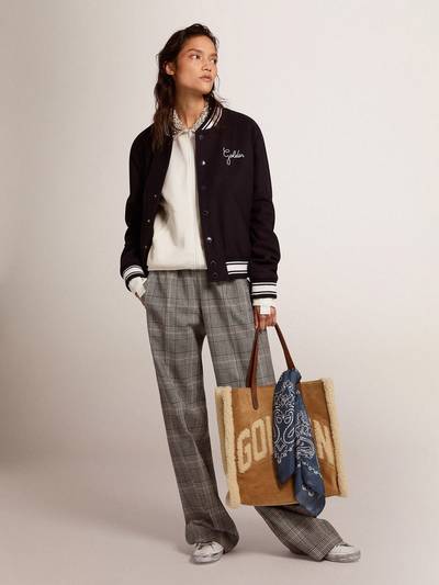 Golden Goose Women's bomber jacket in dark blue wool with white details outlook