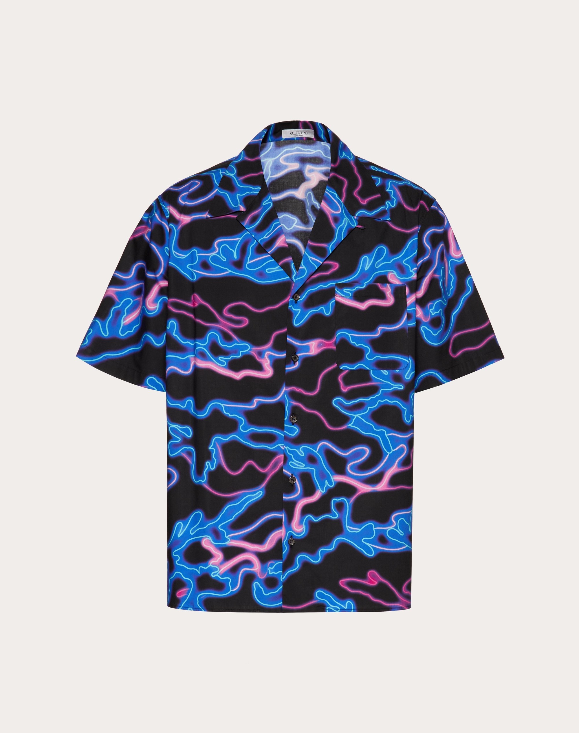 NEON CAMOU PRINT COTTON BOWLING SHIRT - 1