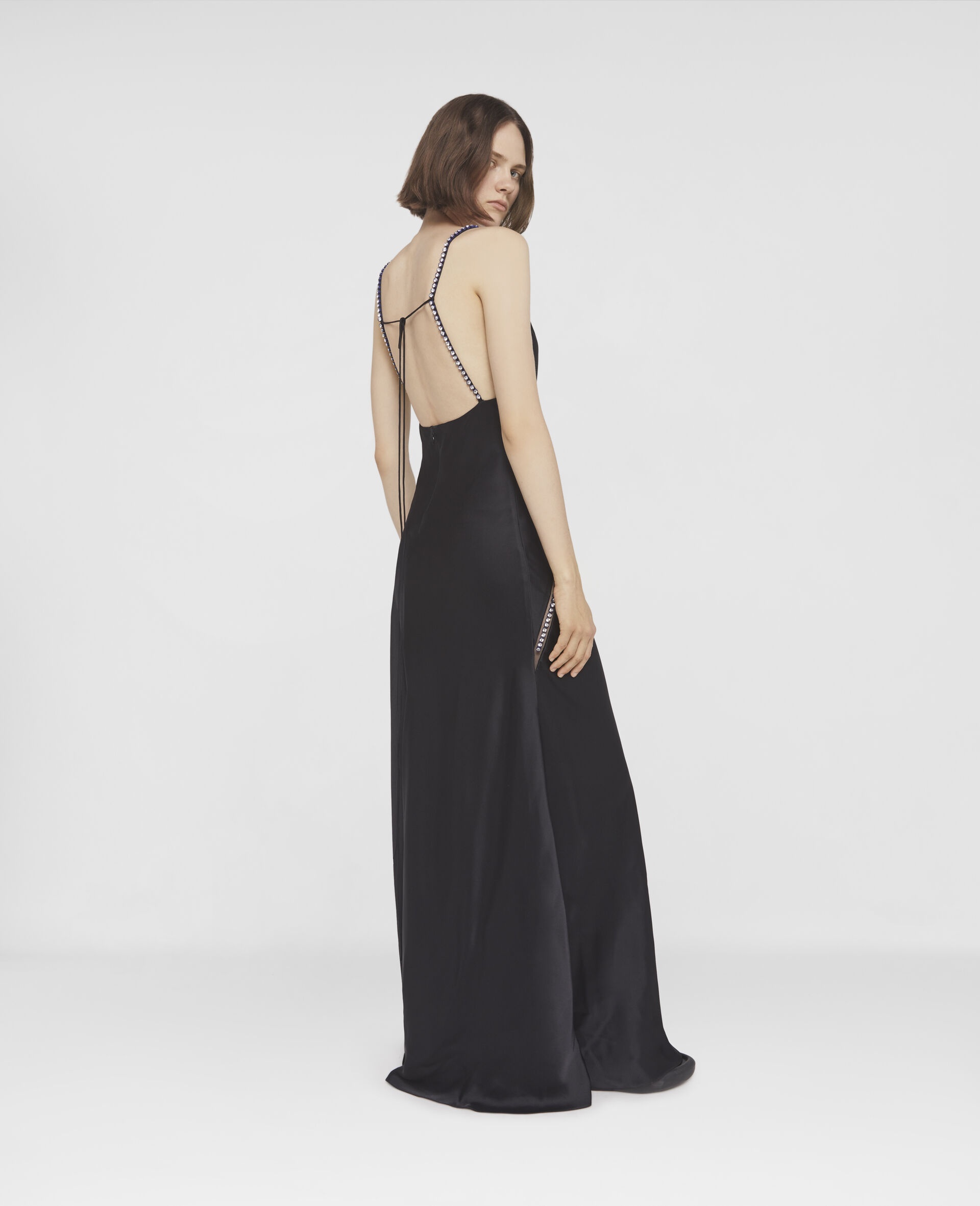 Crystal Frame Double Satin A-Line Maxi Dress - 3