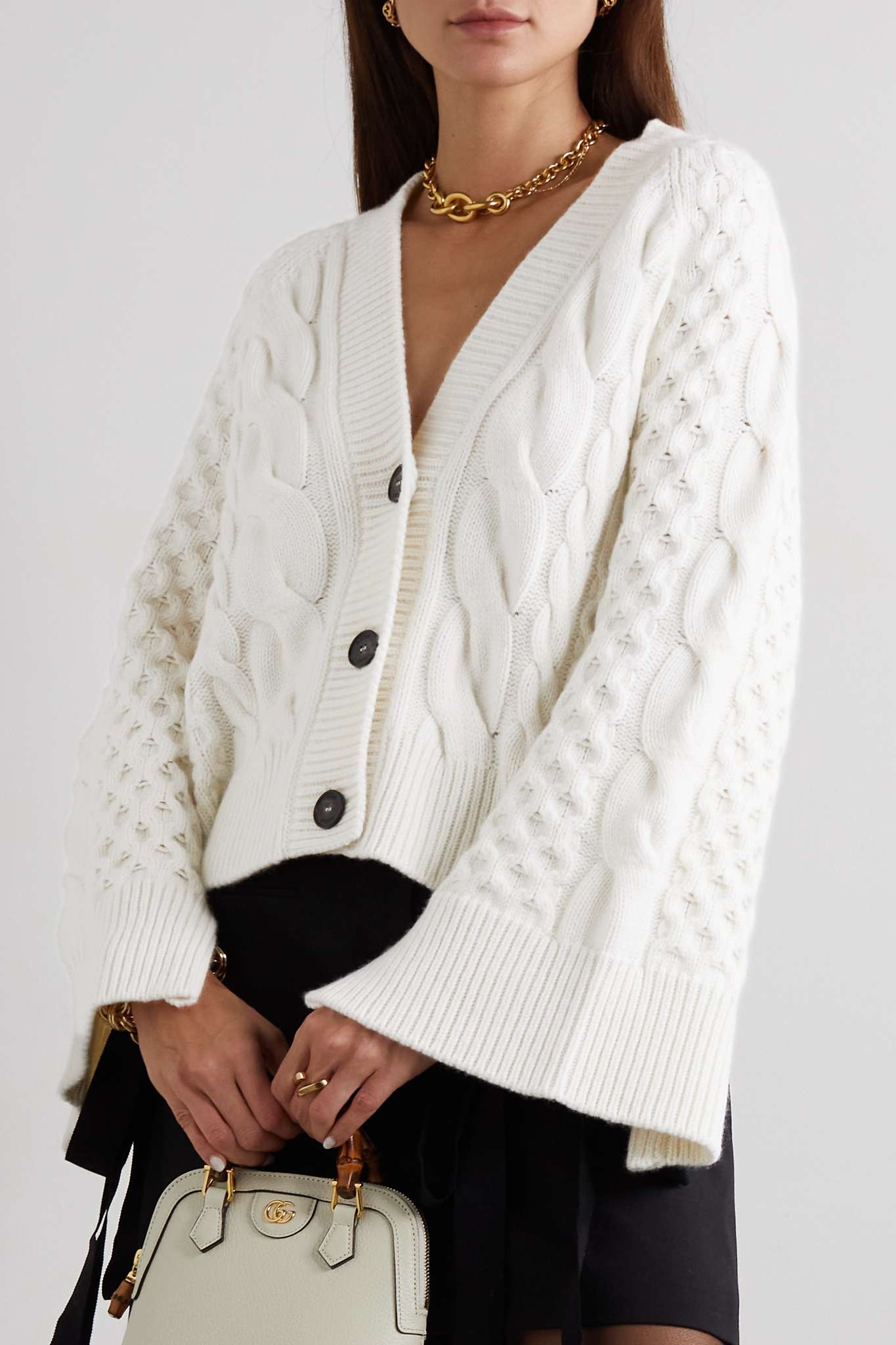 Agatha tie-detailed cable-knit cardigan - 3