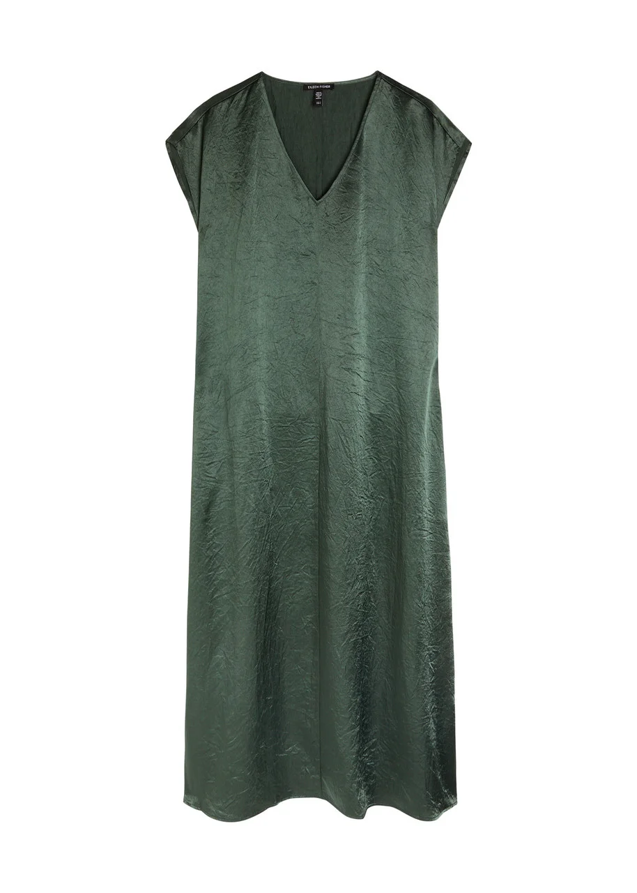 Eileen Fisher Crinkled Satin Midi Dress - 1