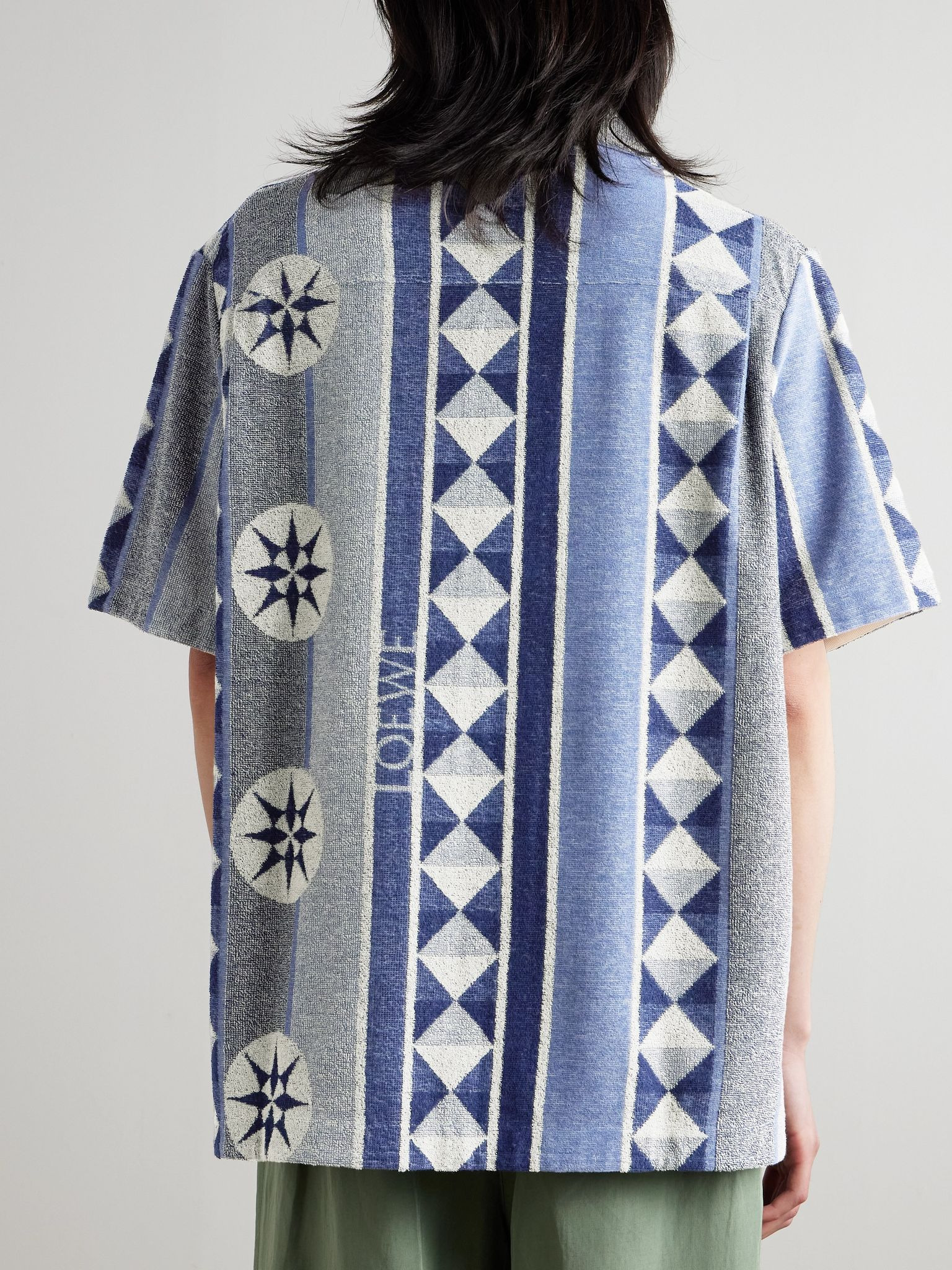 + Paula's Ibiza Camp-Collar Jacquard-Knit Cotton-Blend Terry Shirt Blue - 3