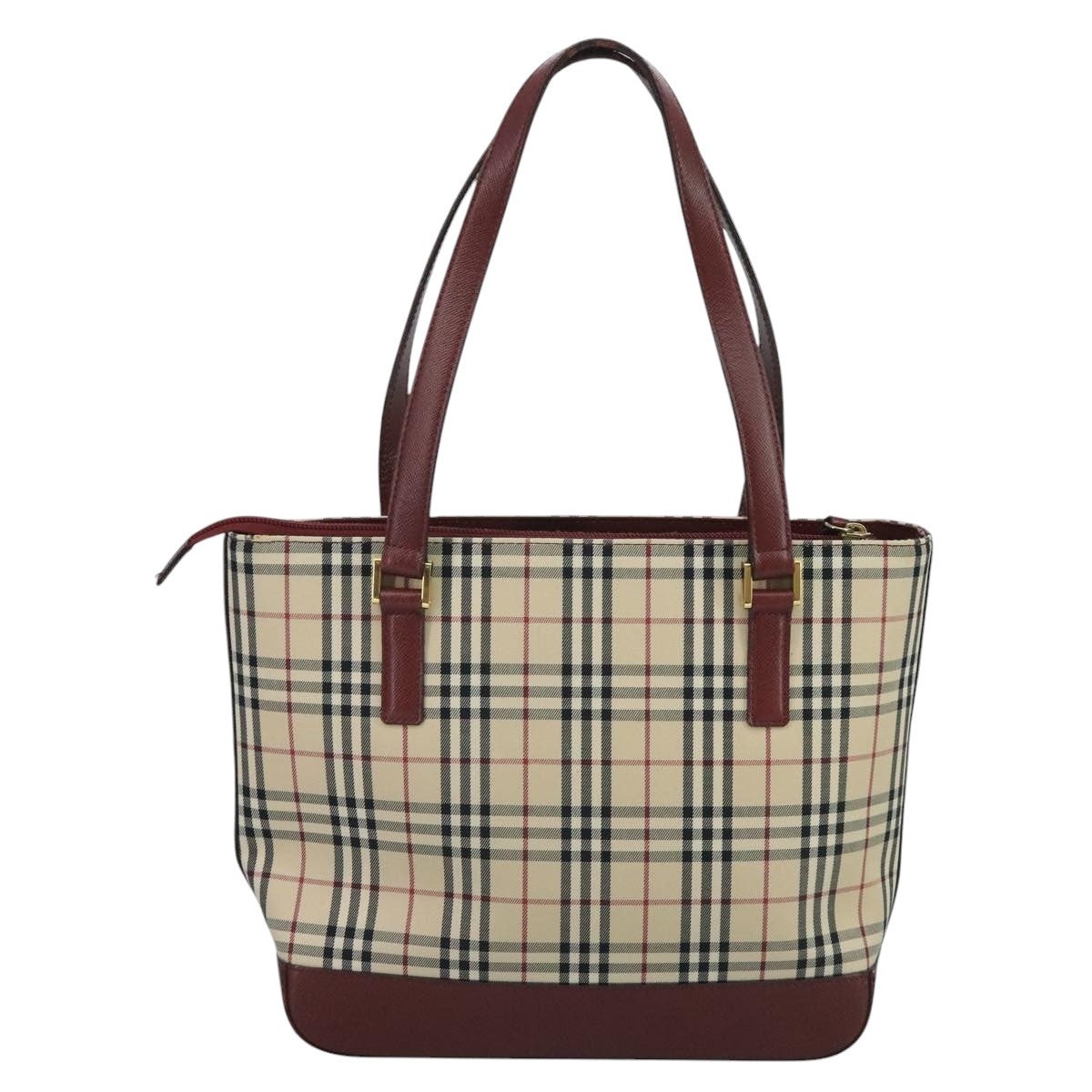 Burberry Nova Check Tote Bag Canvas Leather Beige Red Gold - 2