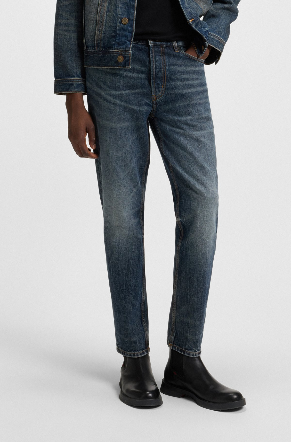 TAPERED-FIT JEANS IN BLUE STONEWASHED DENIM - 2