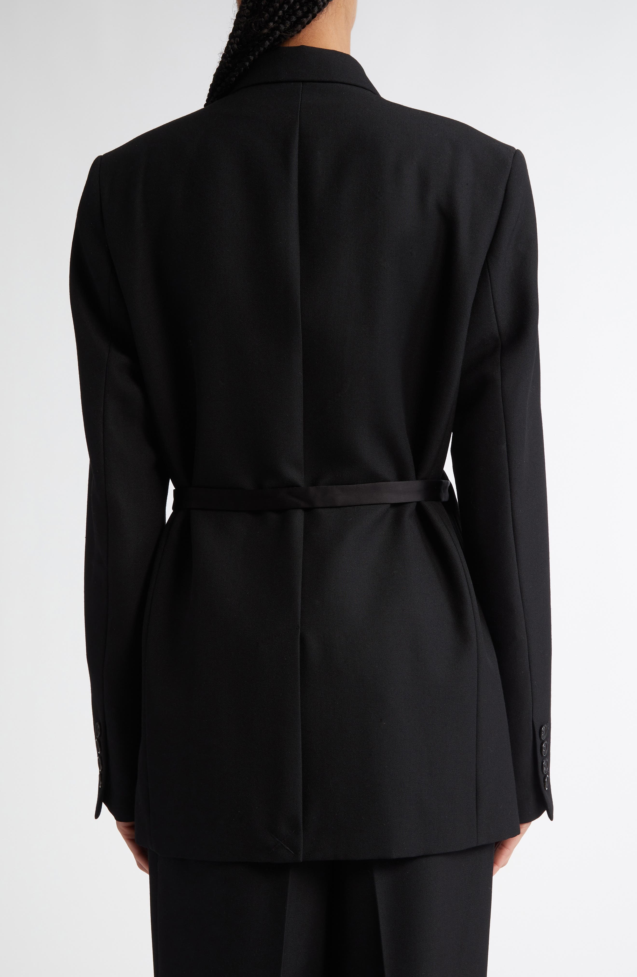 TOTEME Satin Lapel Recycled Polyester & Wool Wrap Blazer in Black at Nordstrom - 3