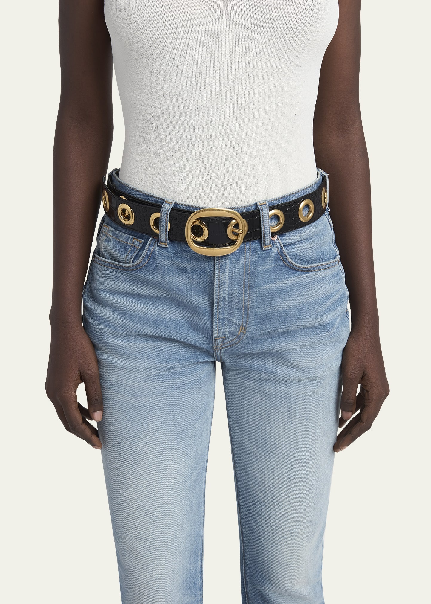 Ursula Stamped Croc-Embossed Leather Belt - 2