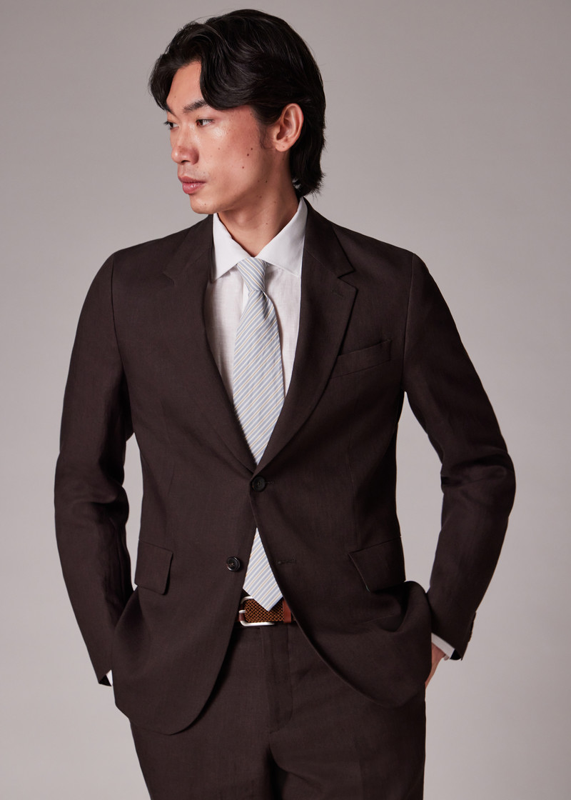 Paul Smith Dark Brown Linen Buggy-Lined Suit outlook