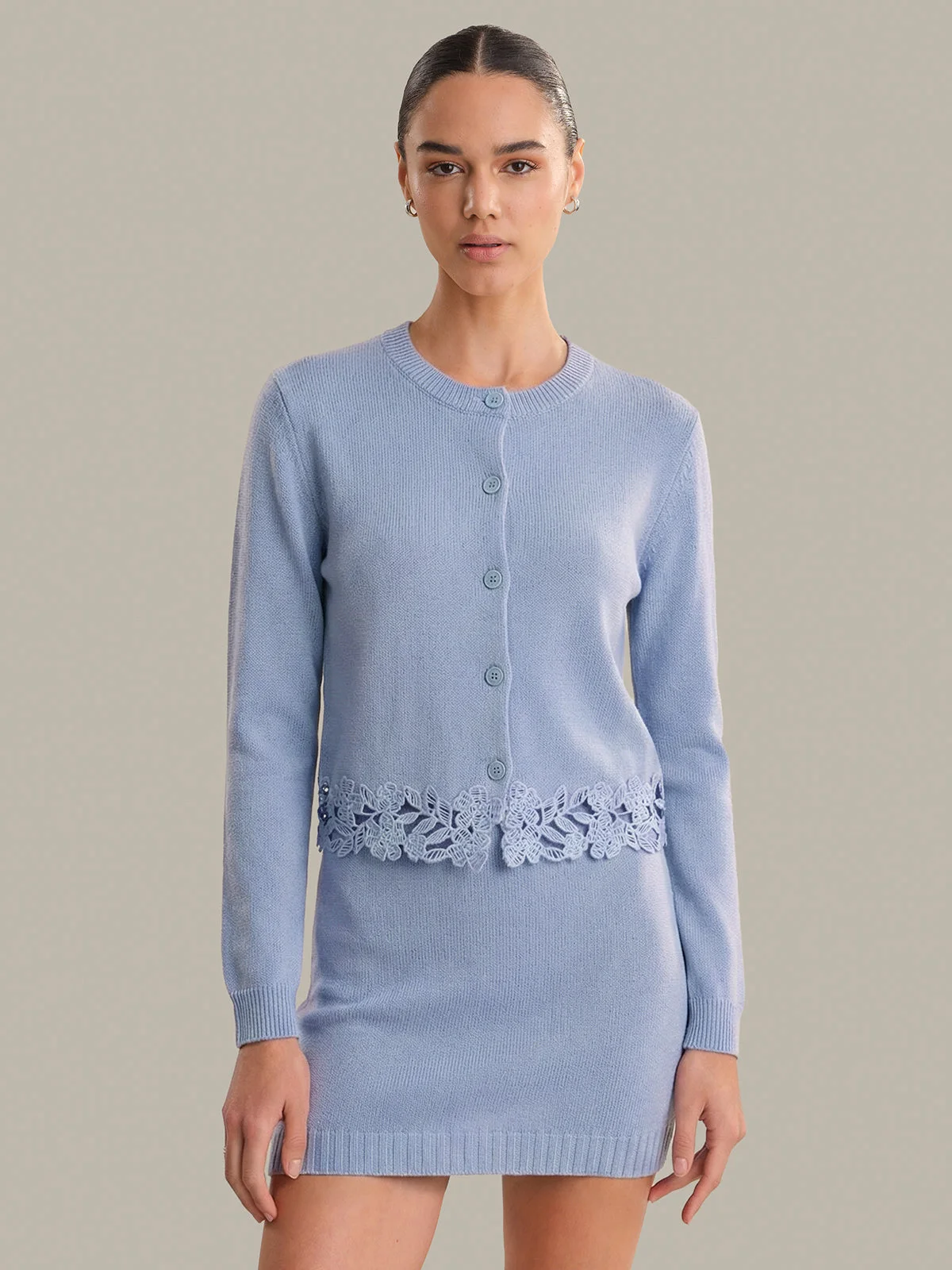 Leena: Lace Trim Cotton Cardigan - 1