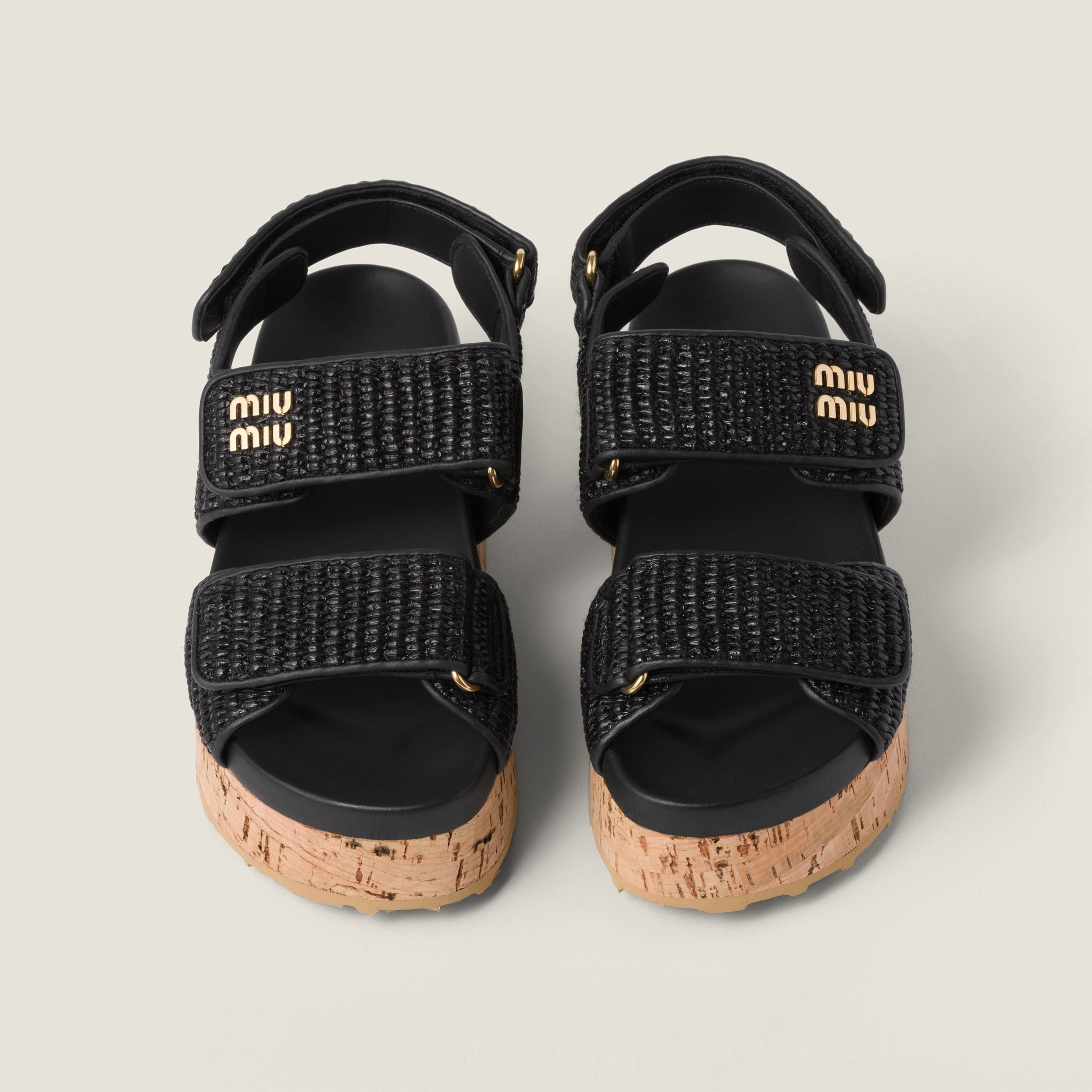 Raffia-effect woven fabric wedge sandals - 4