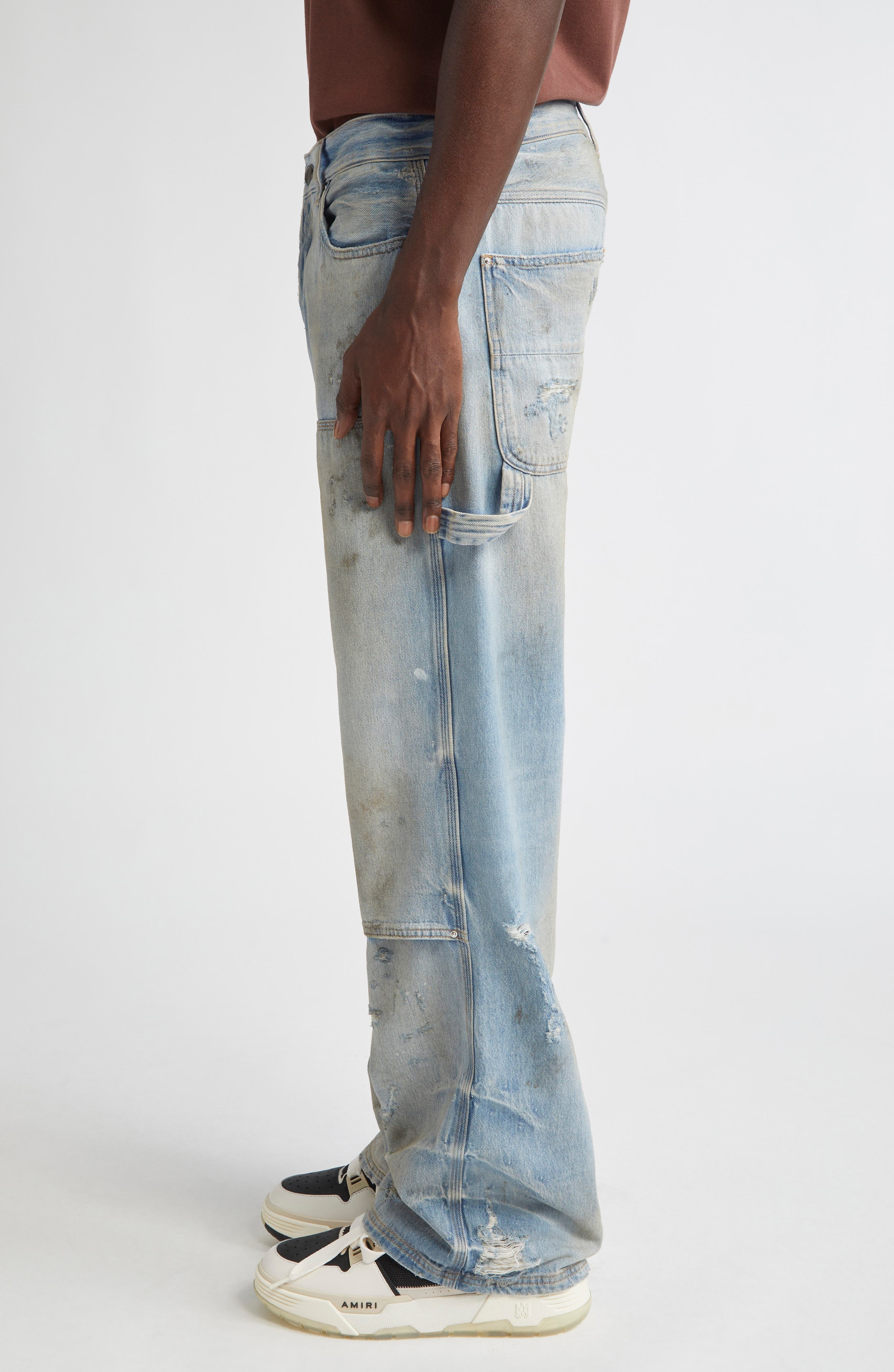 AMIRI Lightweight Distressed Carpenter Jeans in Perfect Antique Indigo at Nordstrom - 4