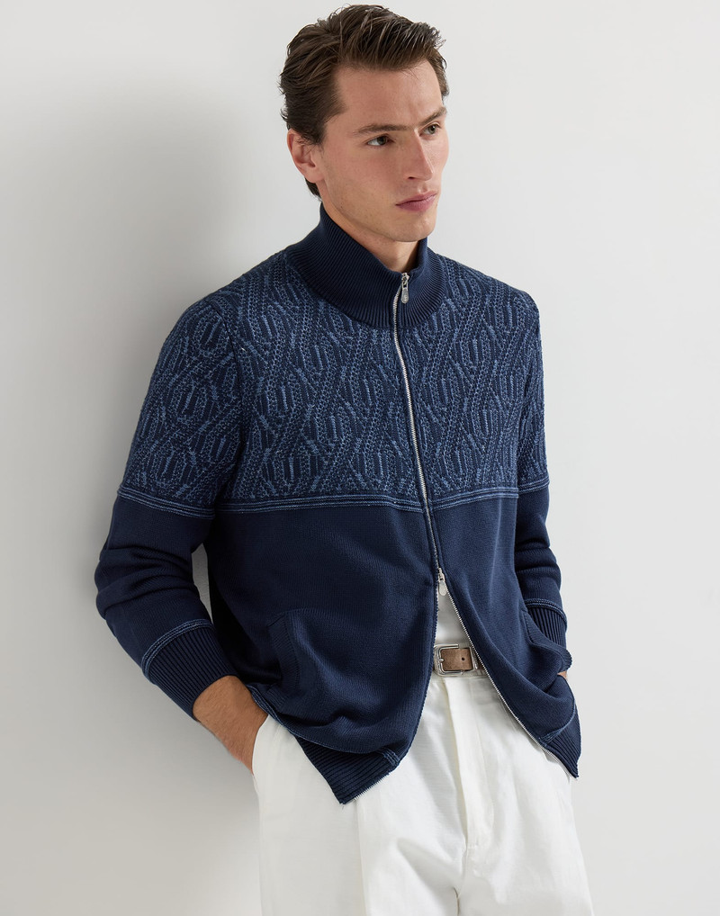 Cotton cardigan with jacquard cable shoulder 5