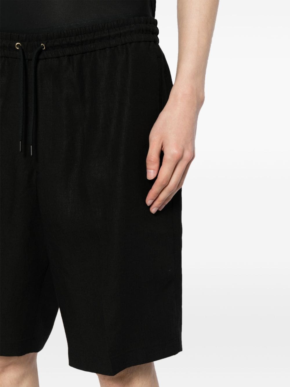drawstring-waist linen shorts - 5