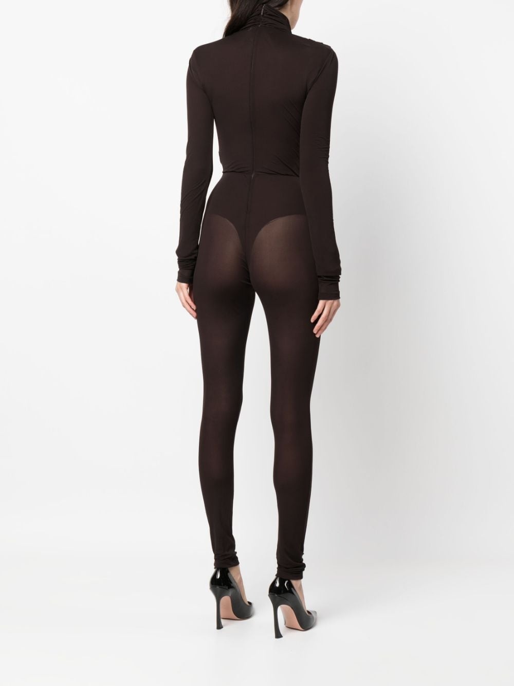 draped-design semi-sheer jumpsuit - 4