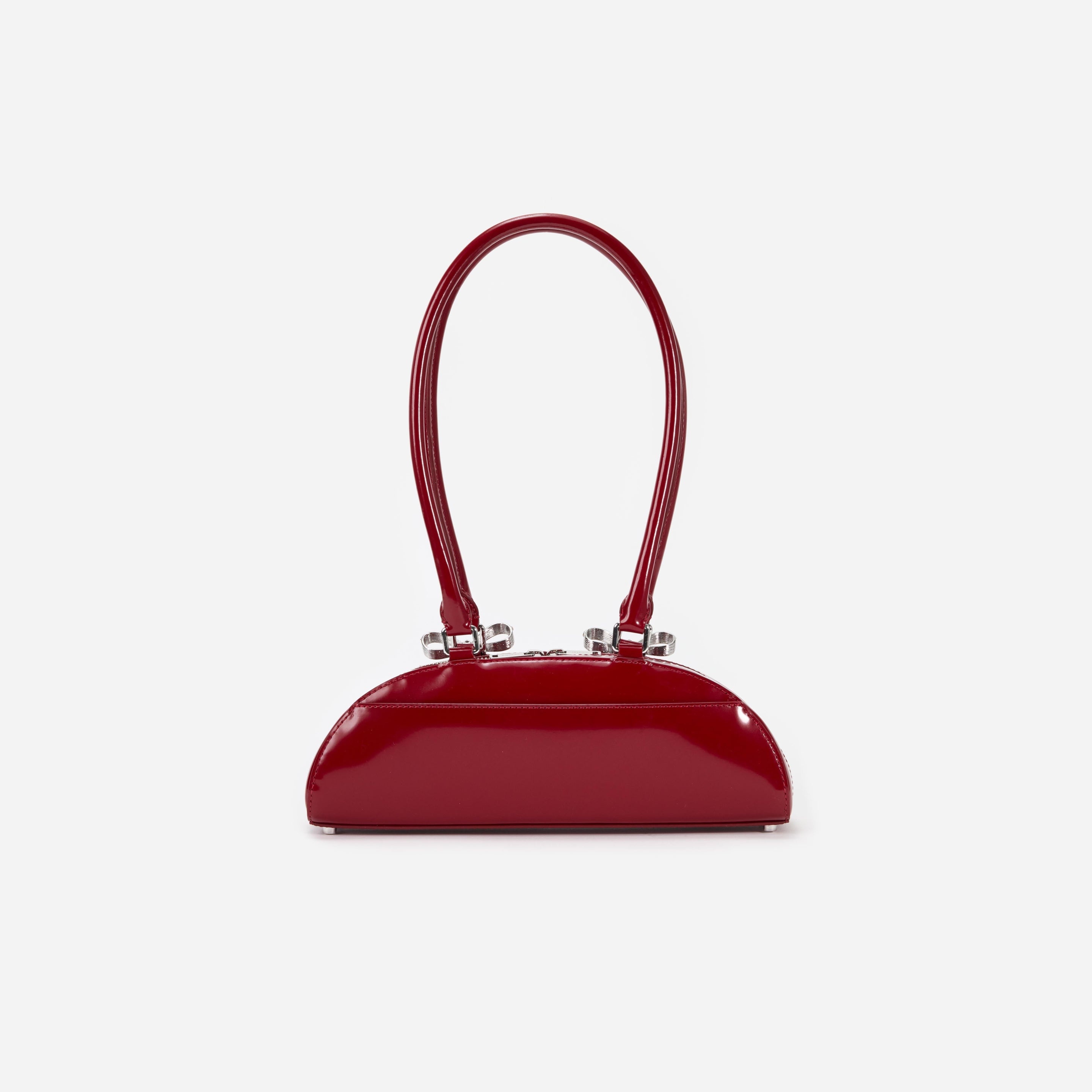 Burgundy Leather Curved Shoulder Bag - 3