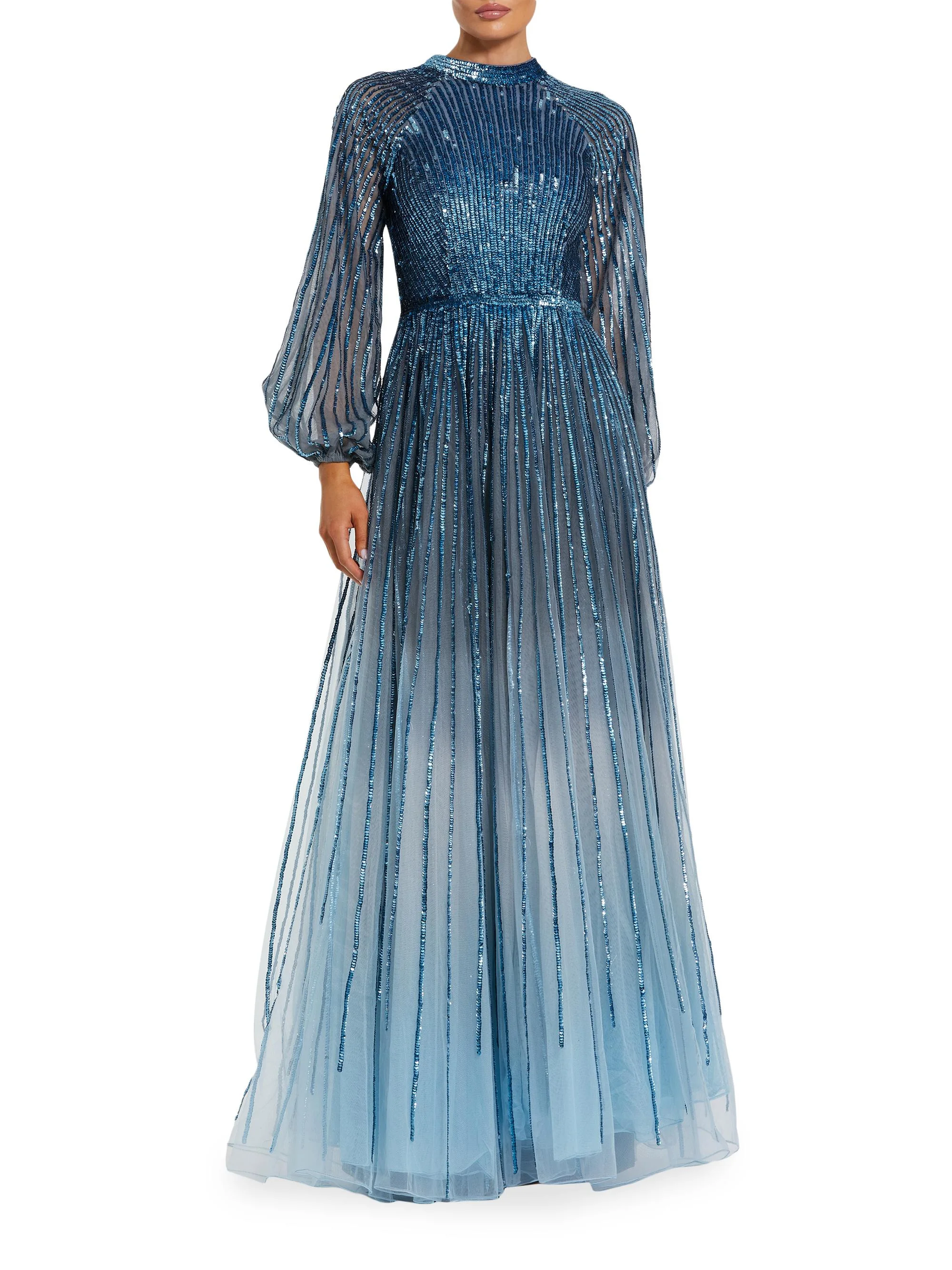 Women's Evening Ombré Mesh A-Line Gown - Slate Blue - 1