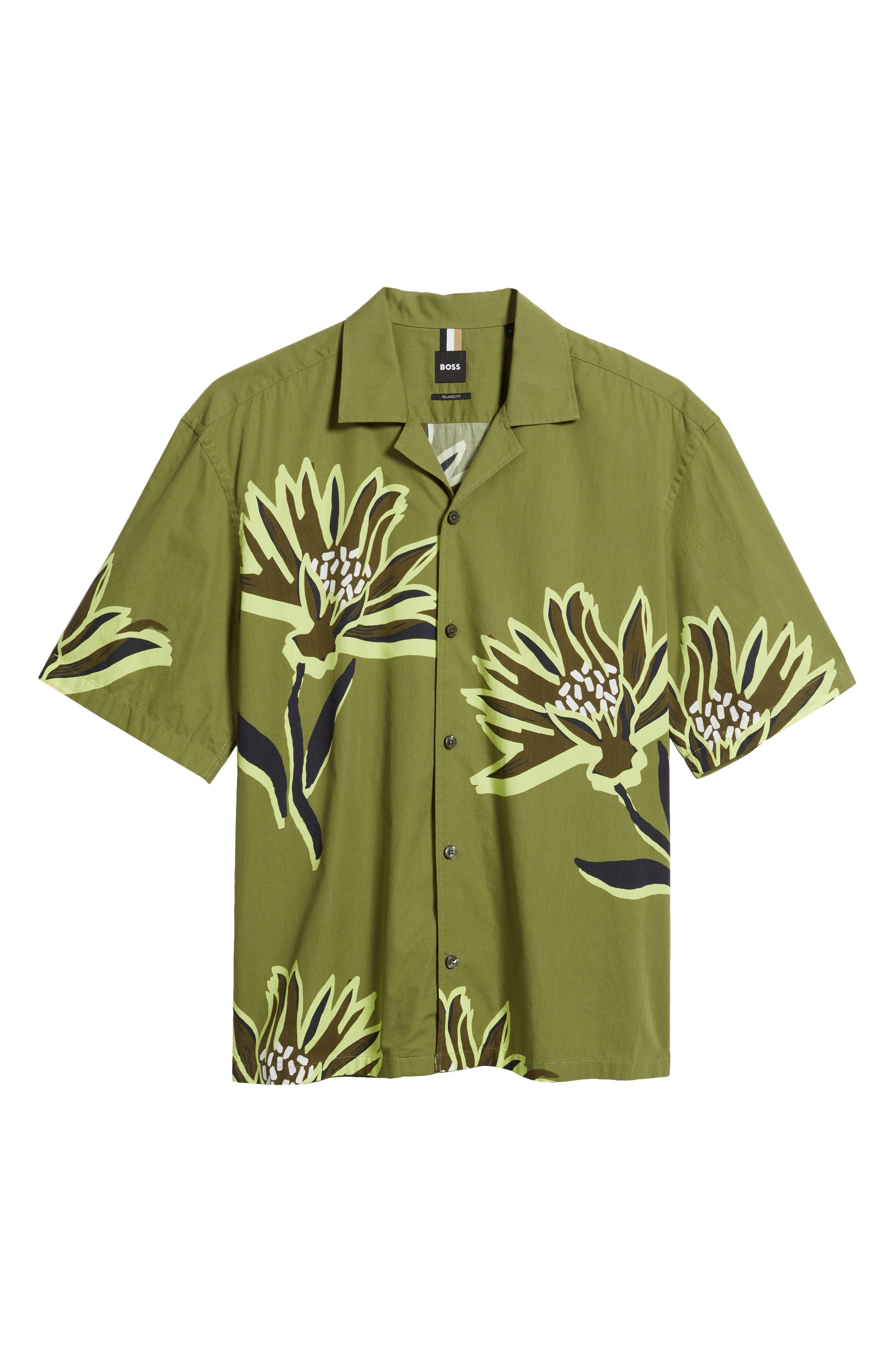 BOSS Lars Floral Camp Shirt in Medium Green at Nordstrom - 6