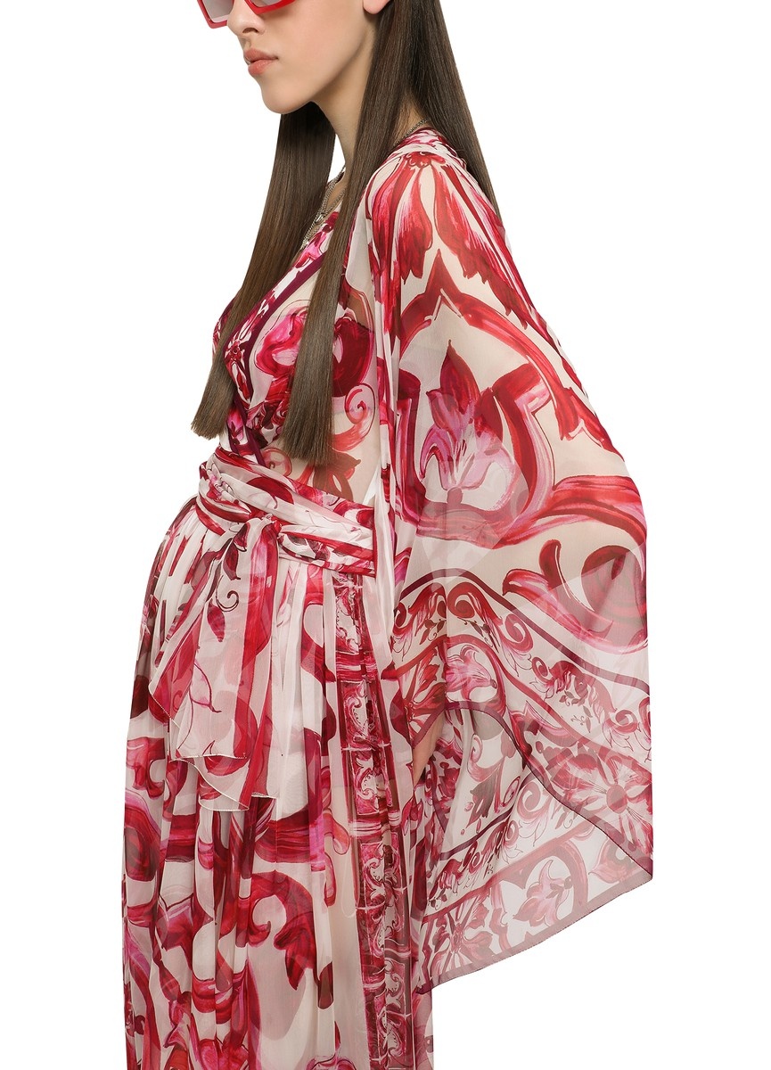 Long Chiffon Maiolica Printed Dress - 4