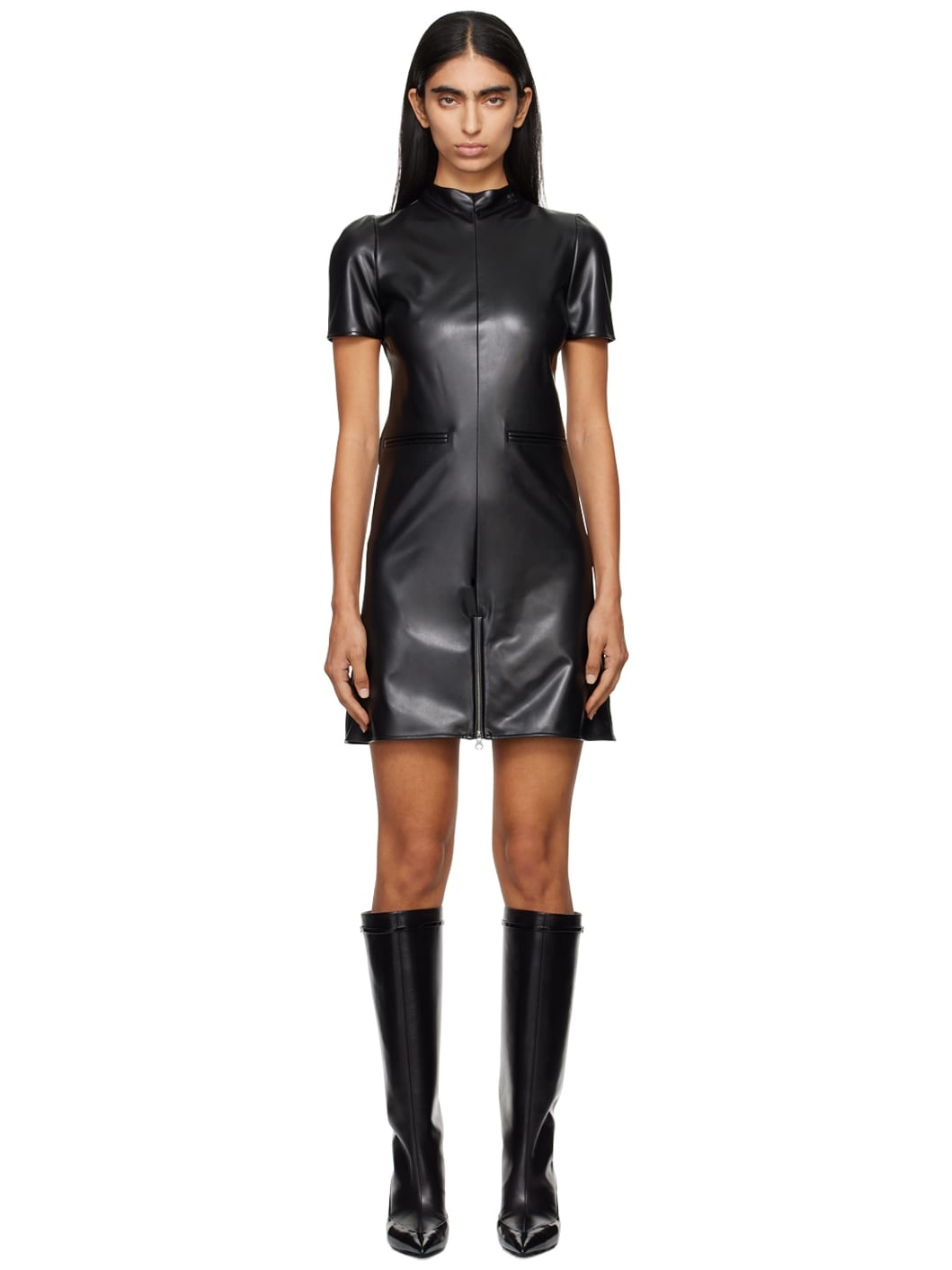Black A-Line Faux-Leather Minidress - 1