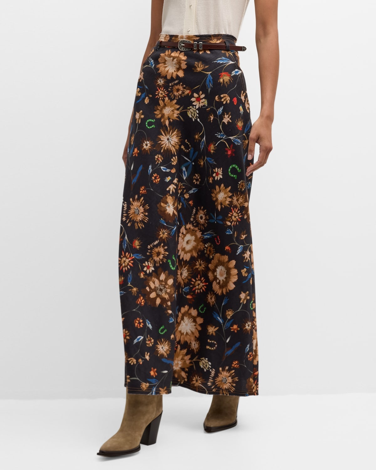 Floral Ease II Printed Linen Maxi Skirt - 6