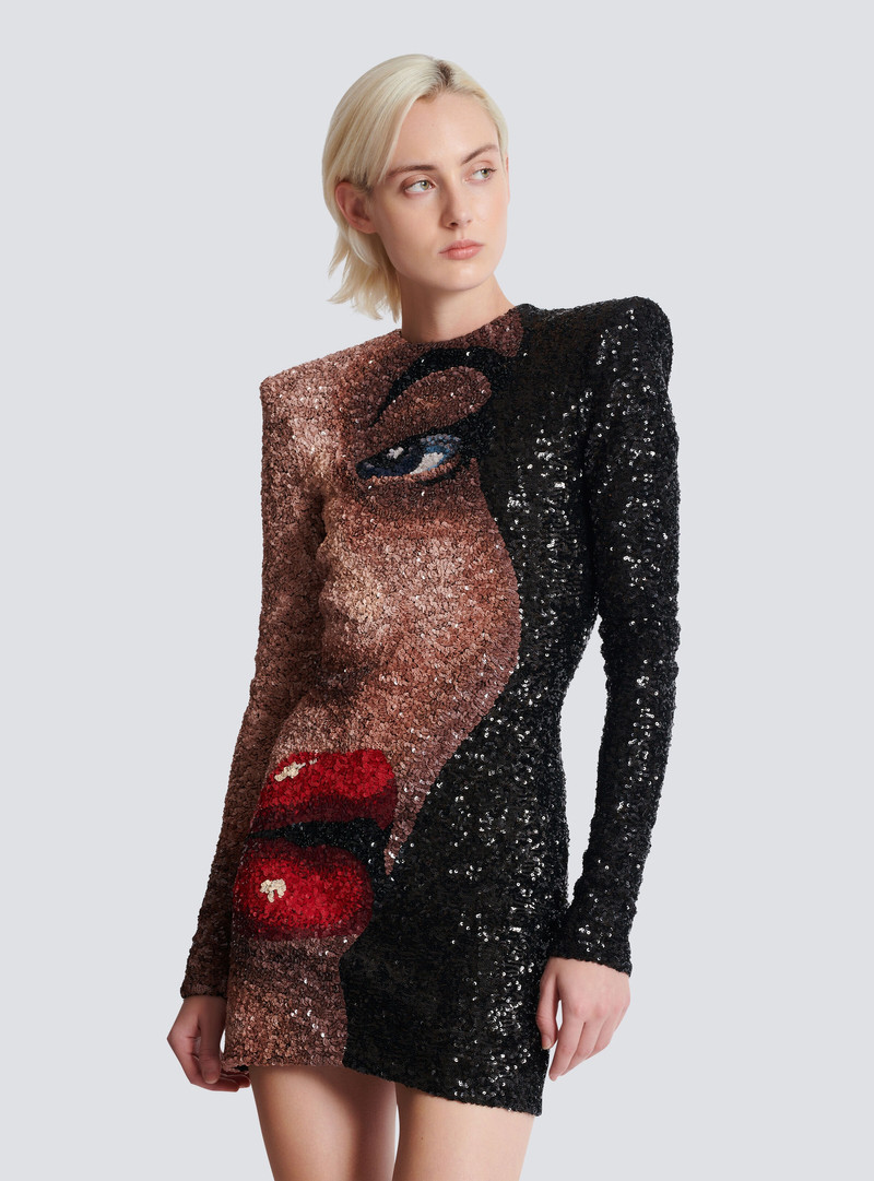 Short embroidered dress with Face motif 7