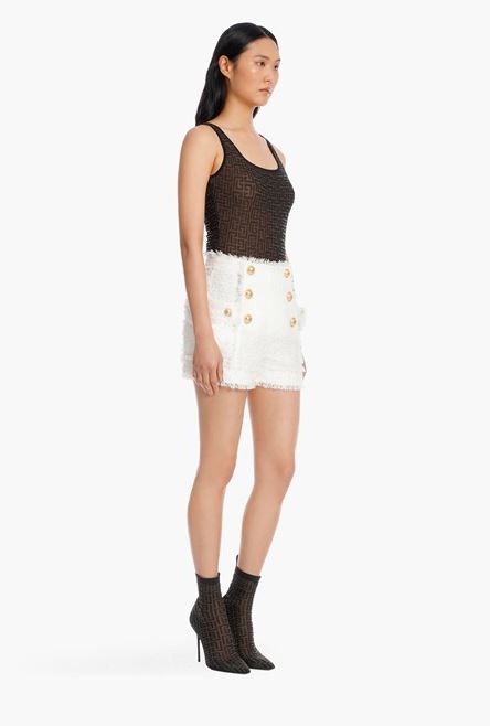 High waist double-buttoned tweed shorts - 7
