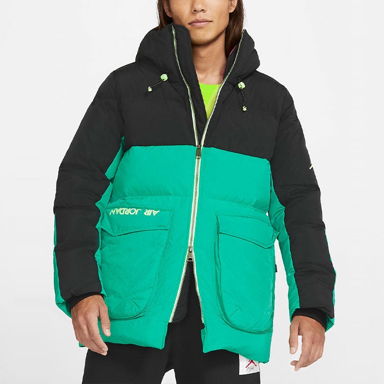Air Jordan Casual Sports hooded Stay Warm Down Jacket Black Green Colorblock CK6662-011 - 6