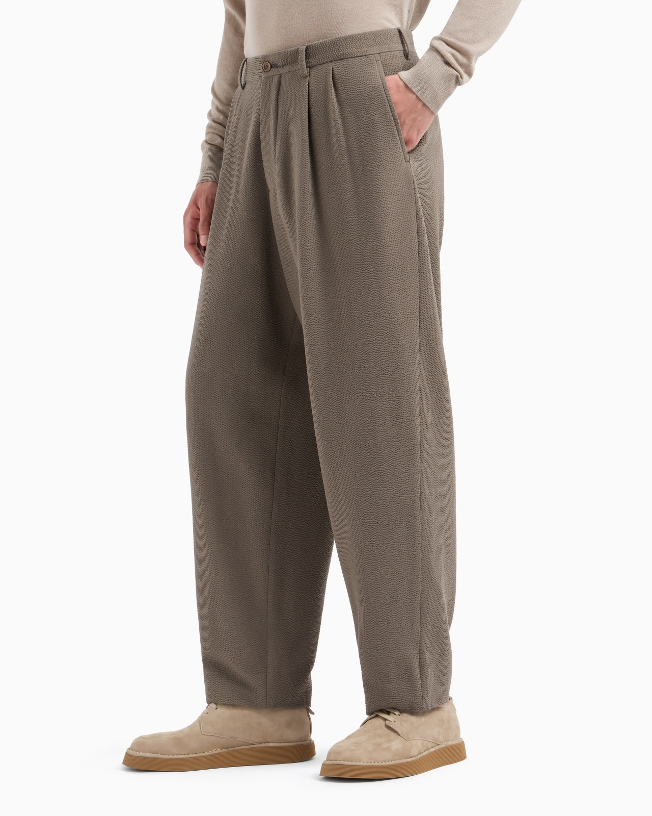 STRETCH WOOL SEERSUCKER DOUBLE-PLEAT TROUSERS - 4