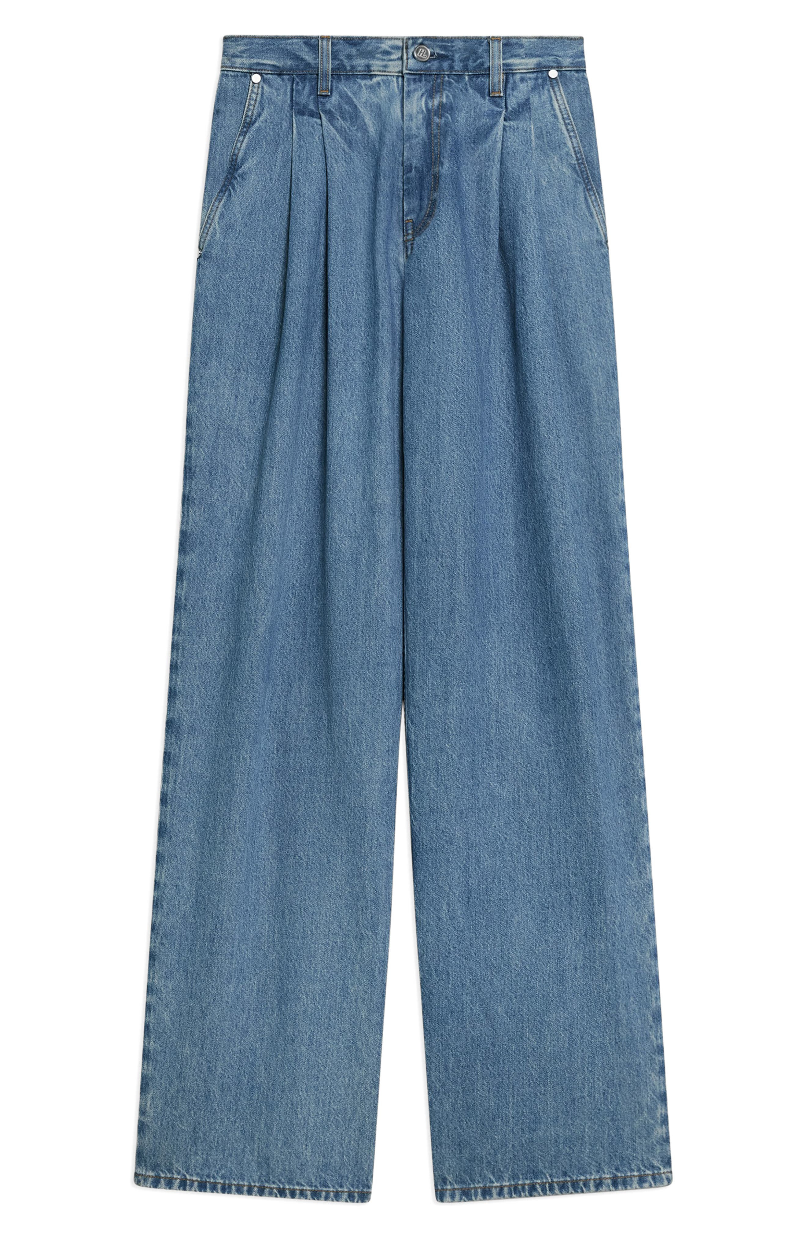 Helmut Lang High Waist Double Pleat Jeans in Archive Blue - 4