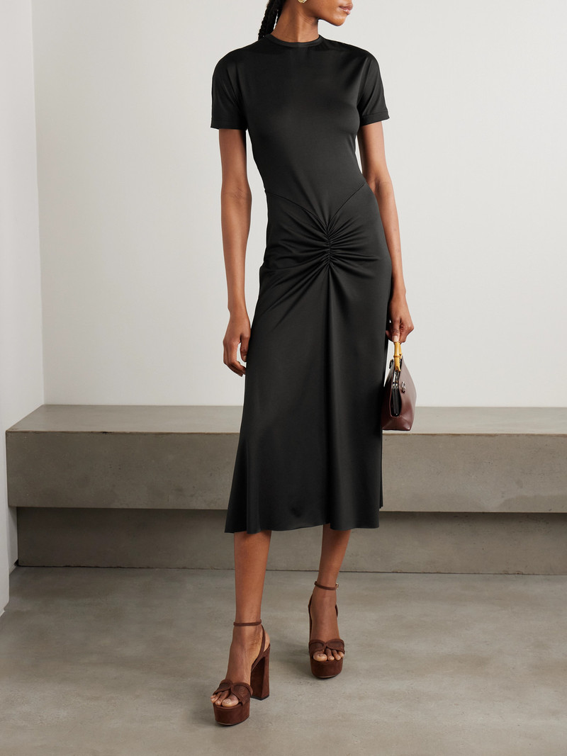 Victoria Beckham Gathered Satin-jersey Midi Dress outlook