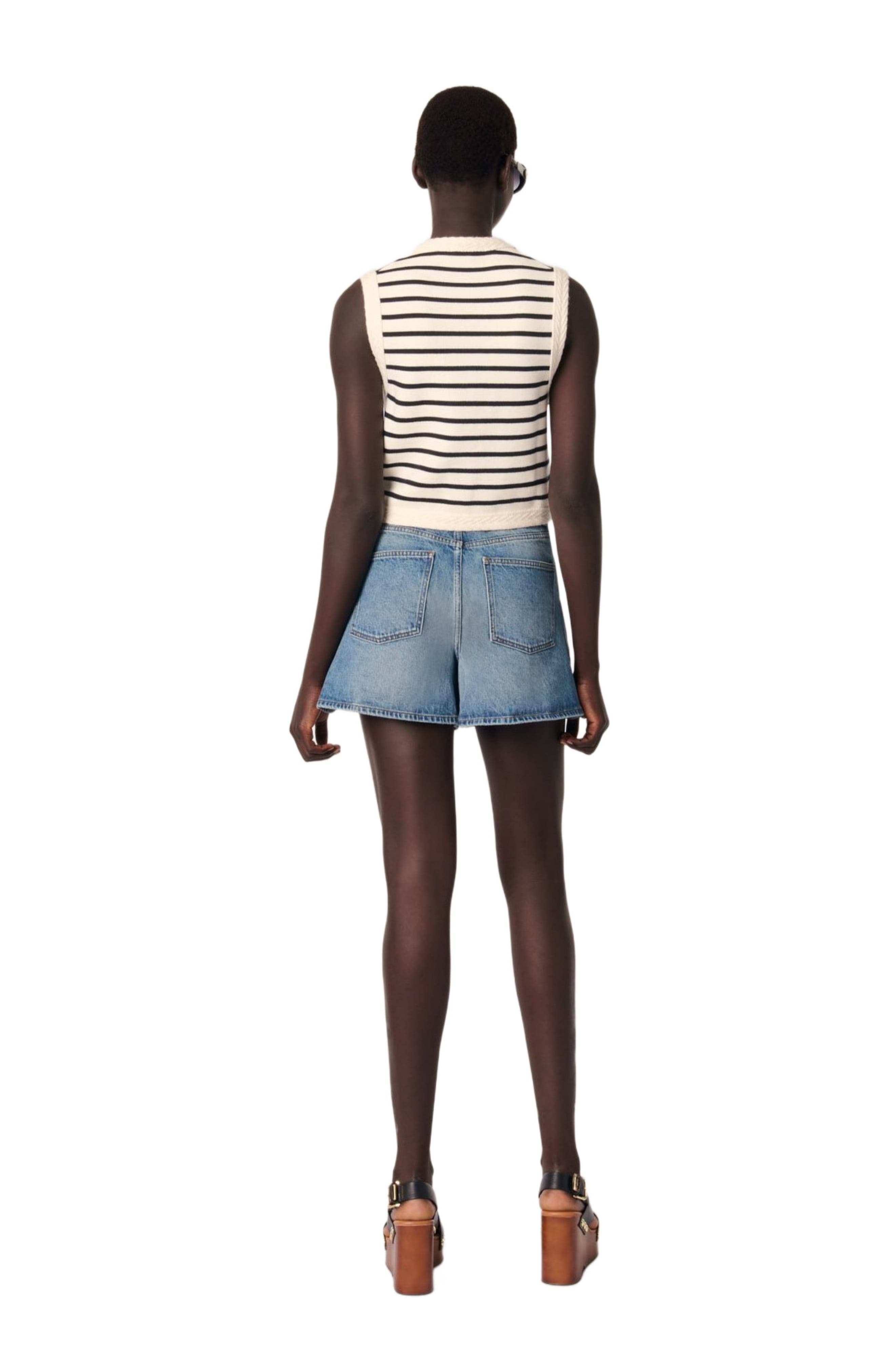 maje Sleeveless striped cardigan in Navy /Ecru at Nordstrom - 2