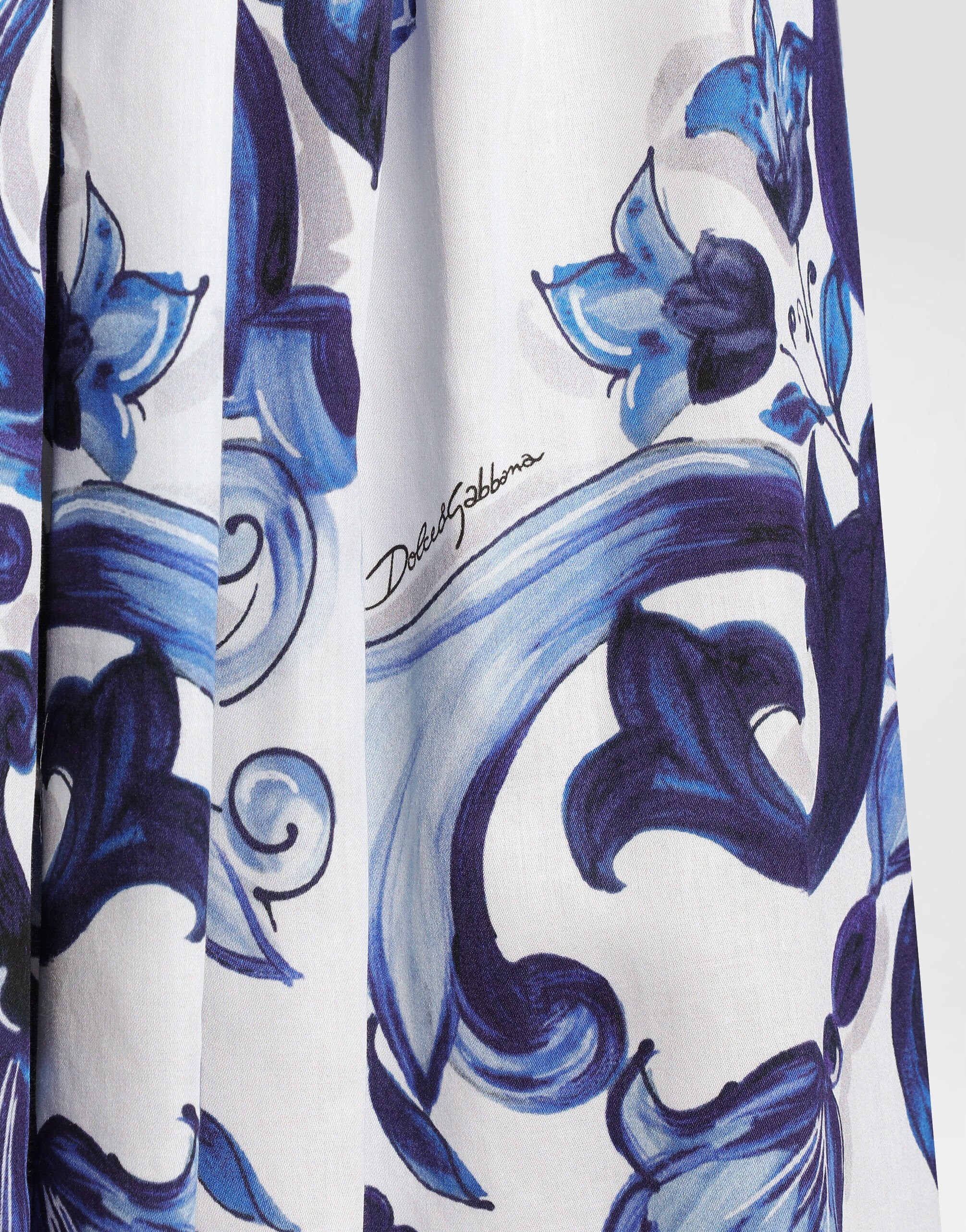 Majolica-print long cotton satin skirt - 3