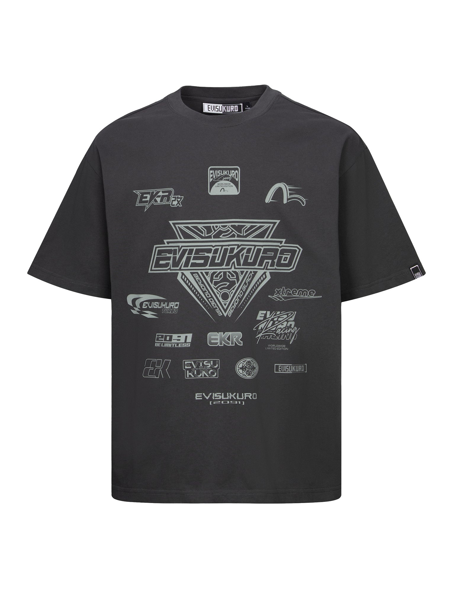 Multi Logo Print Regular Fit Racing T-Shirt - 11