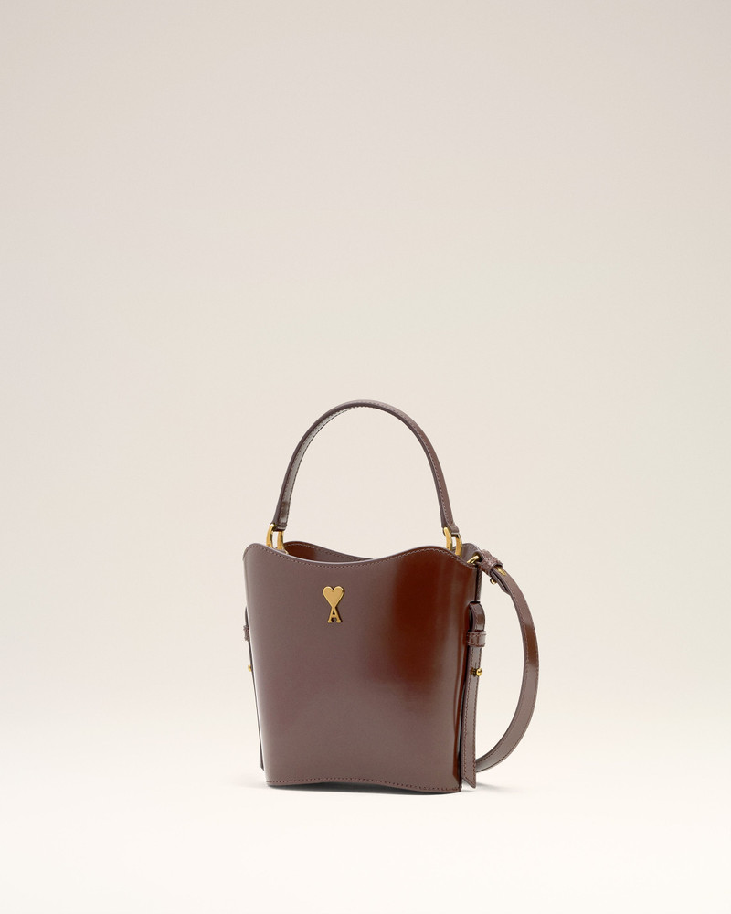 BURGUNDY GLAZED LEATHER MINI PARIS PARIS BUCKET BAG 3