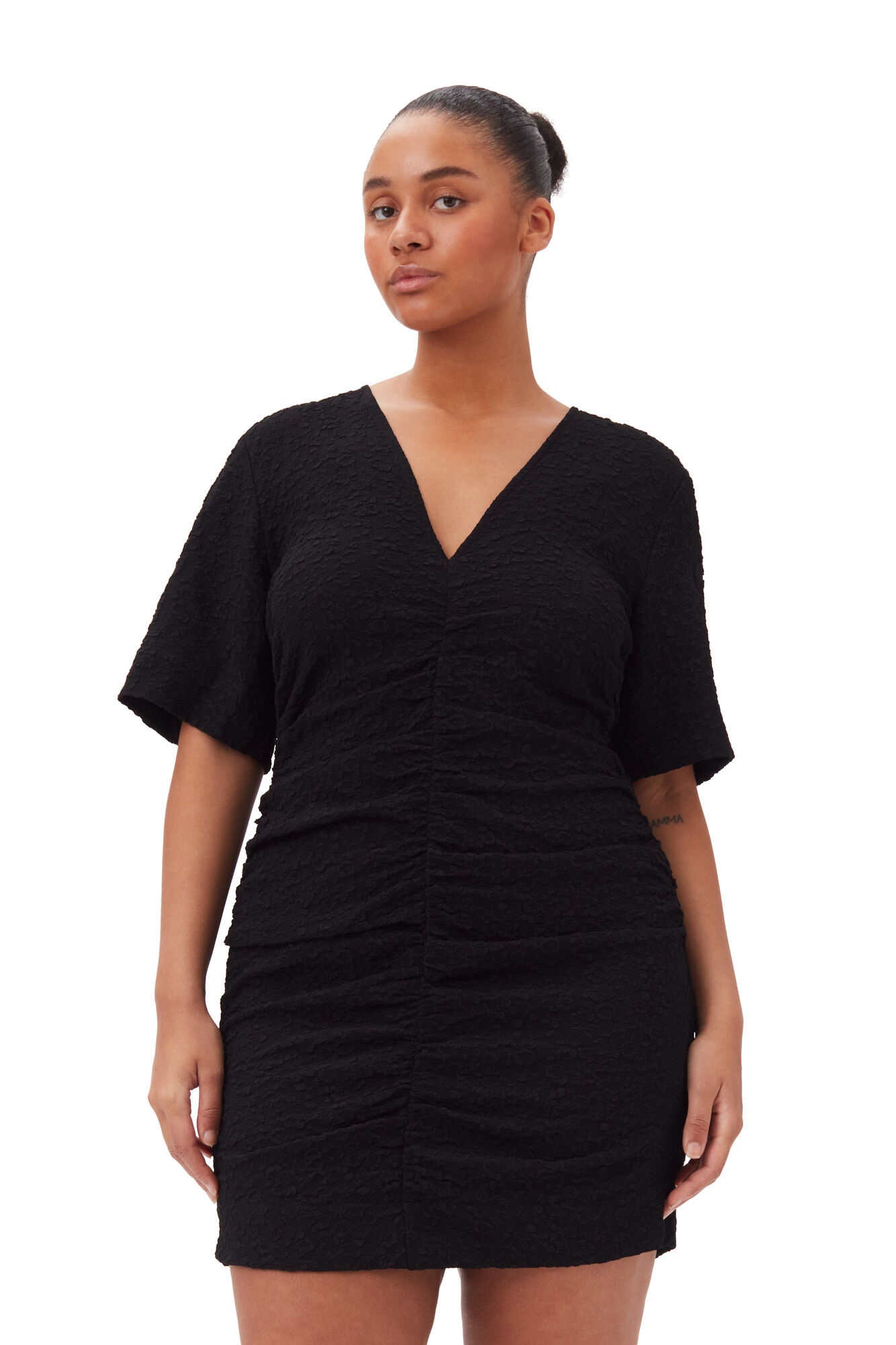 BLACK TEXTURED SUITING MINI DRESS - 7