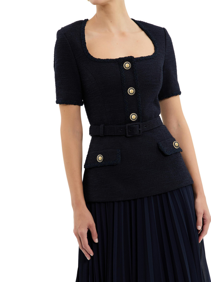 Women's Jonie Belted Mixed-Media Midi-Dress - Navy 4